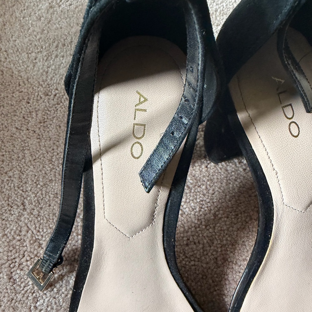 Aldo Black Suede Block Heel Ankle Strap Sandals - Picture 5 of 6